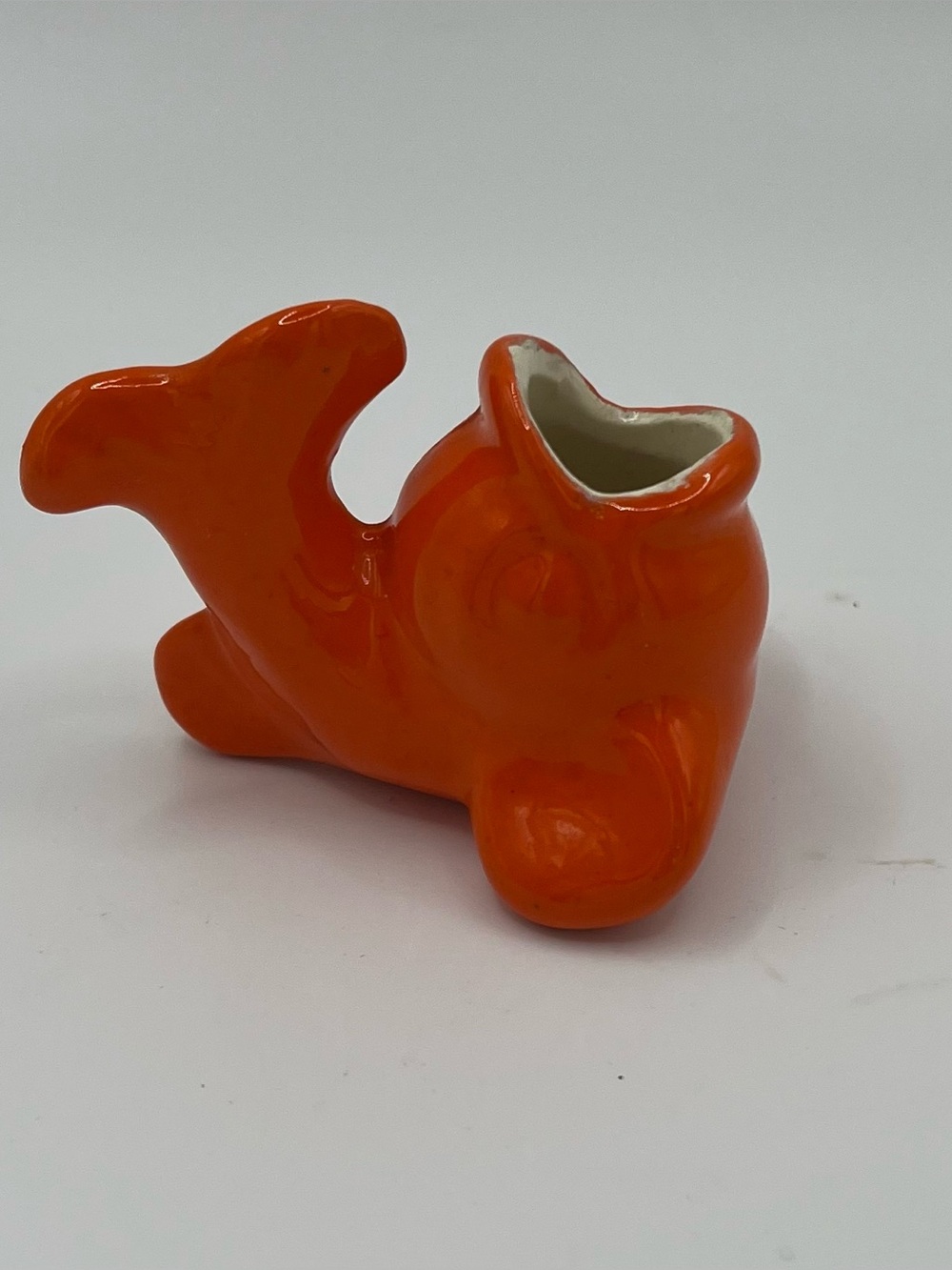 Vintage Orange Ceramic Koi Toothpick Holder Figurine 2x2”